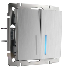 Изображение Выключатель двухклавишный с подсветкой (cеребряный рифленый) W1120109